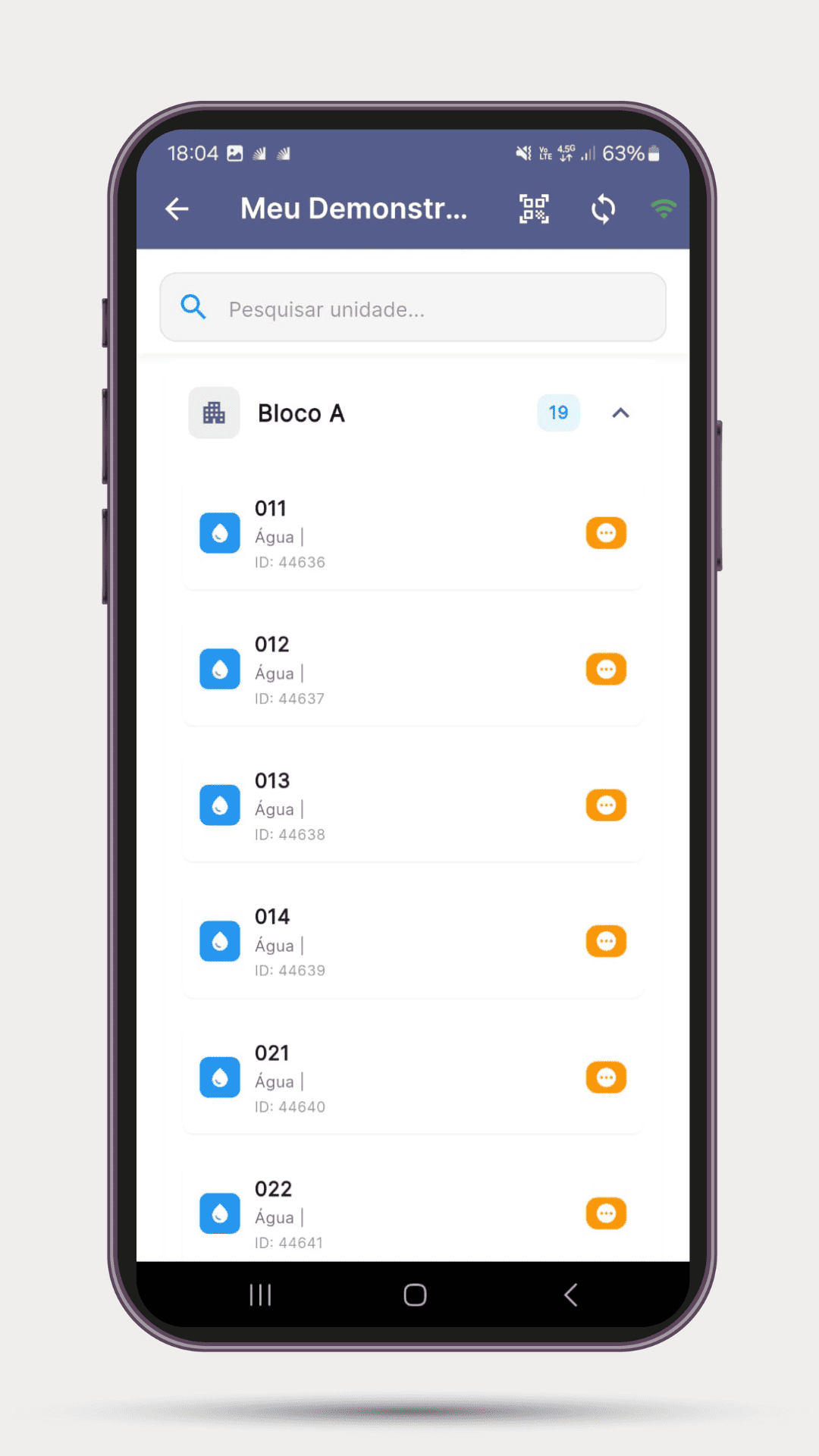 Tela de Lista de Unidades